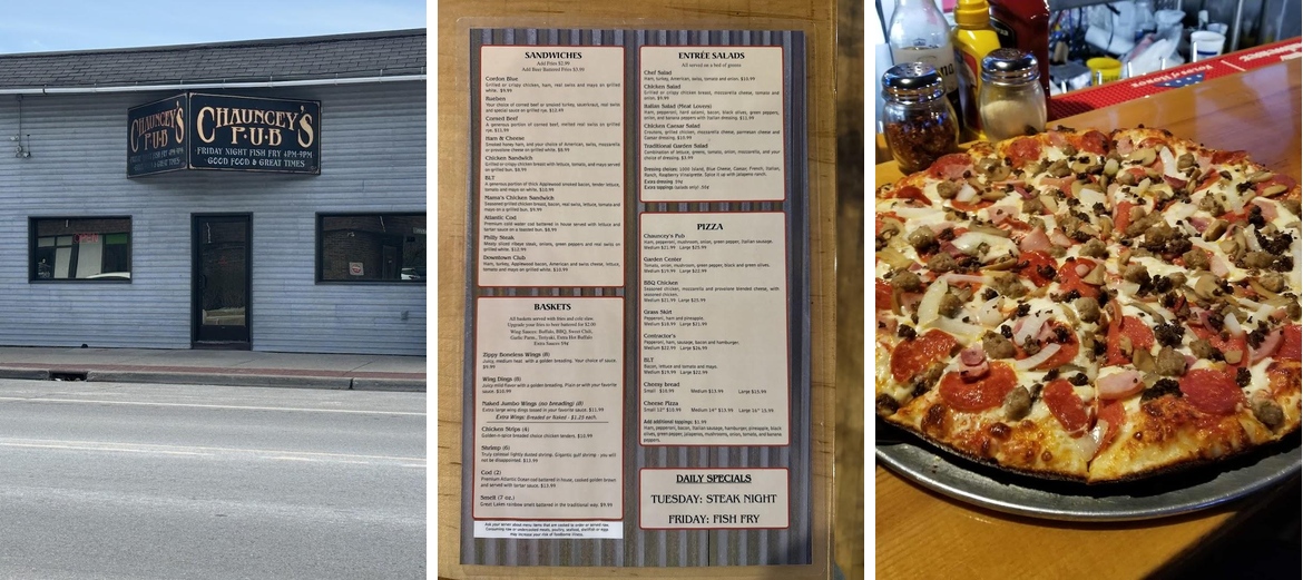 Chauncey's Pub Menu