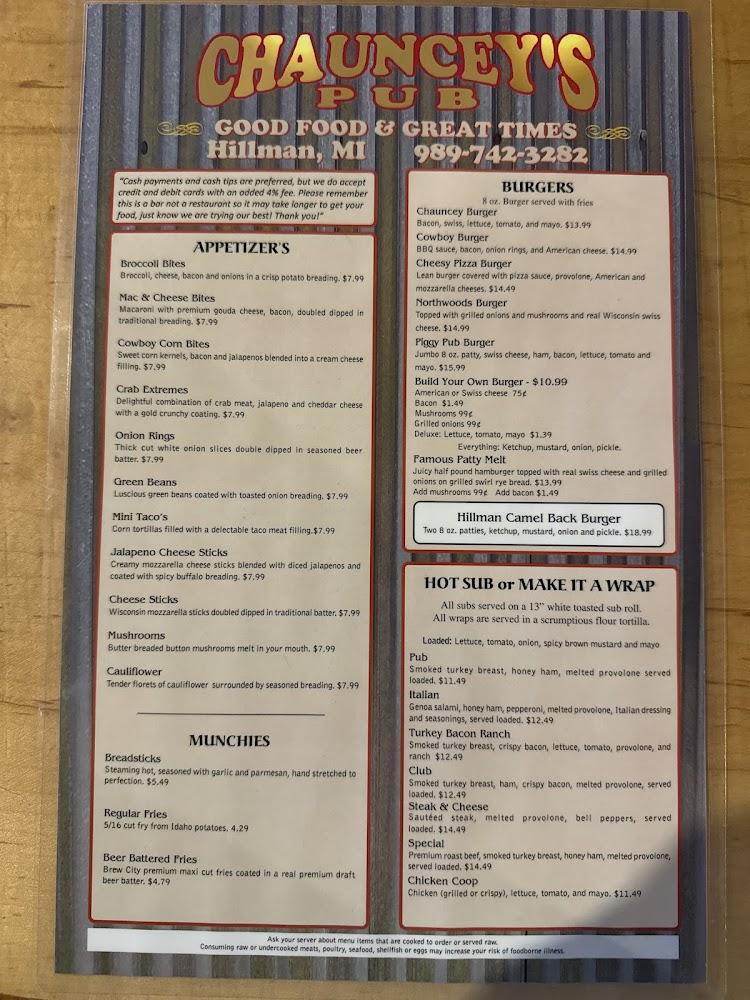 Chauncey's Pub Menu image 2
